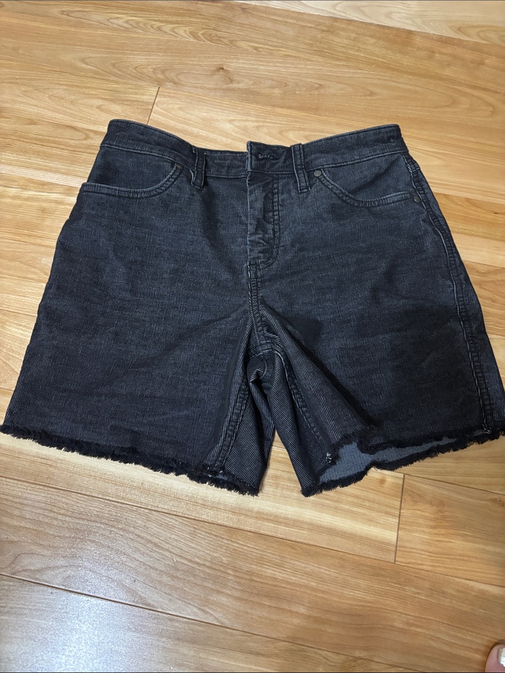 Black Fine Corduroy Cutoff Shorts